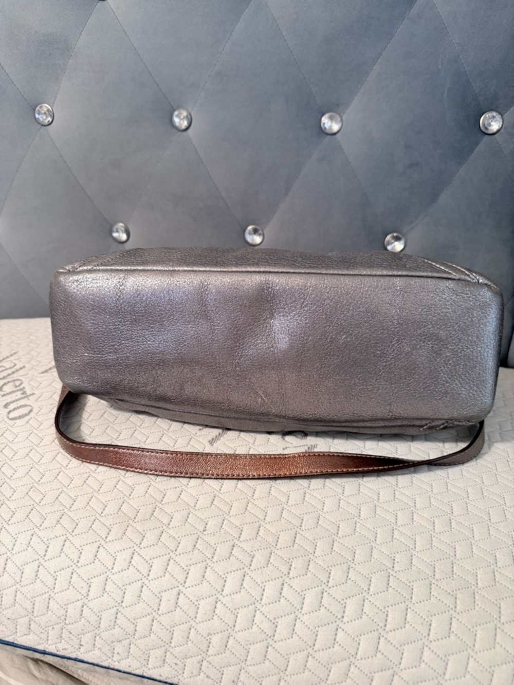 kate spade Metallic Gray Satchel with Brown Handles and Shoulder Strap - Picture 9 of 11